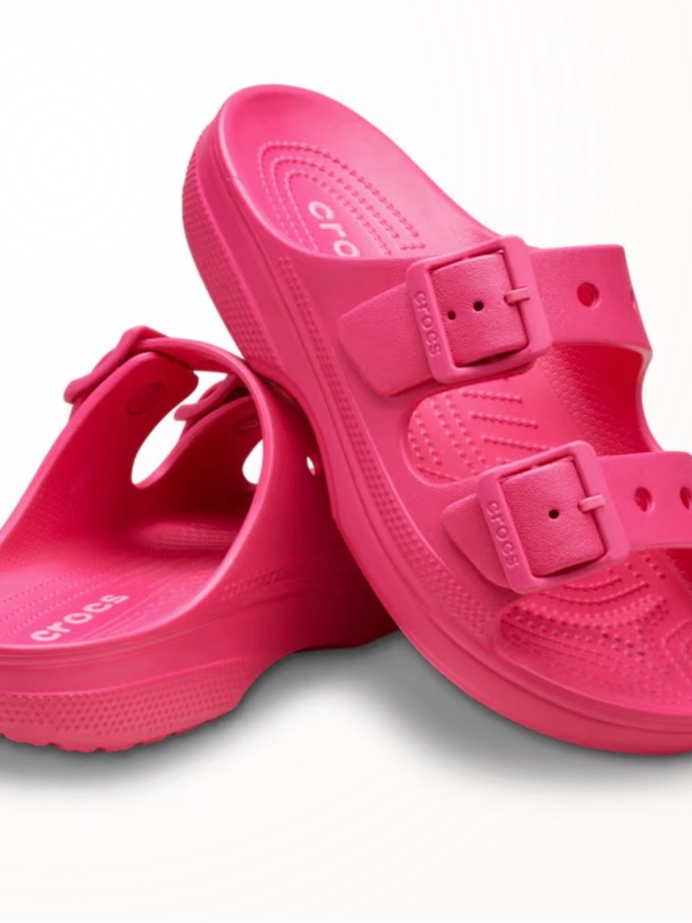 CROCS Women Dual-Buckle Platform Slide Sandals - Hot Pink